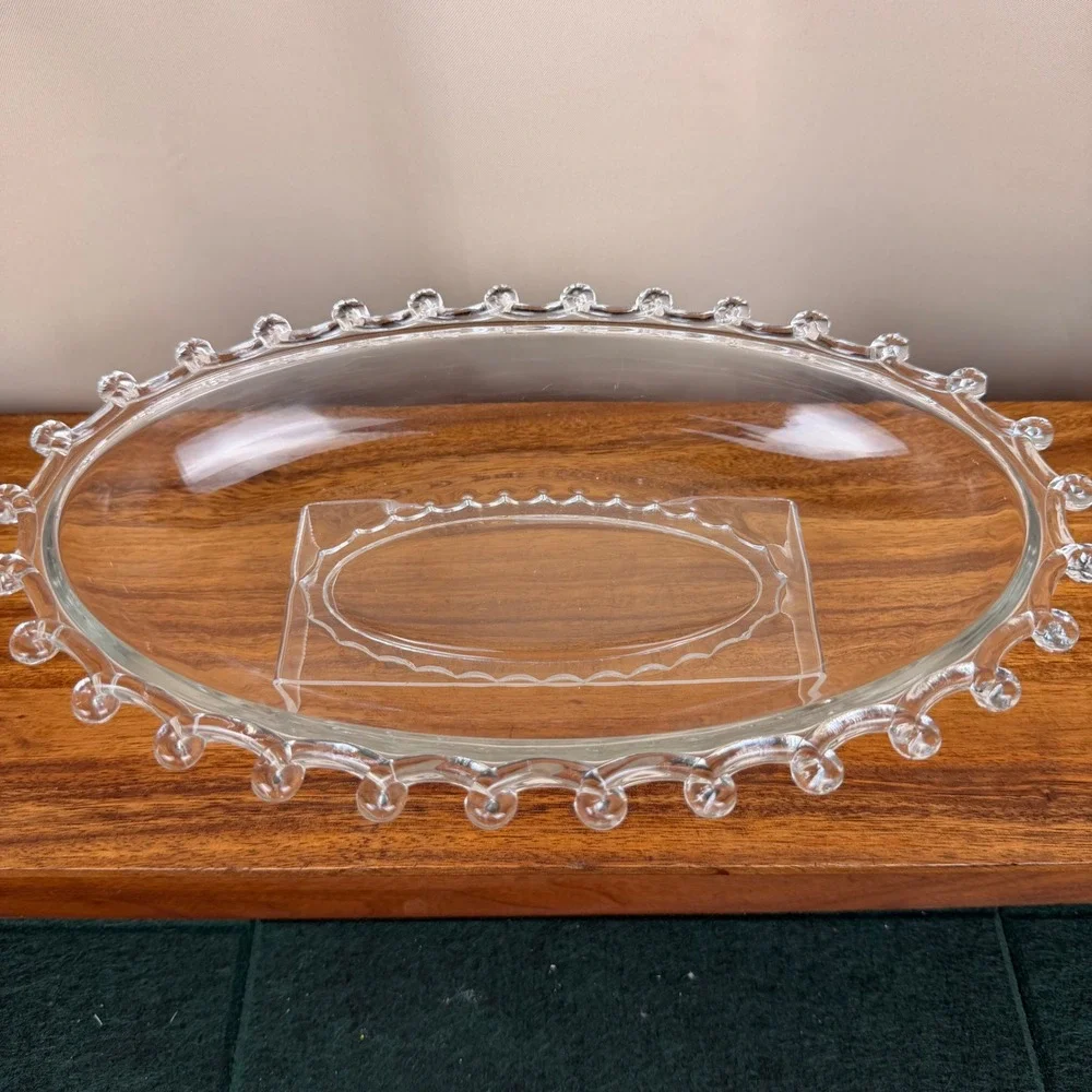 Heisey Lariat Clear Glass Oval Bowl Looped Edge Vintage Centerpiece Dish 1506